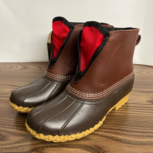 LL Bean Brown Leather 7" Front Zip Fleece Lined Insulated Duck Boots Women sz 9 - Picture 11 of 12
